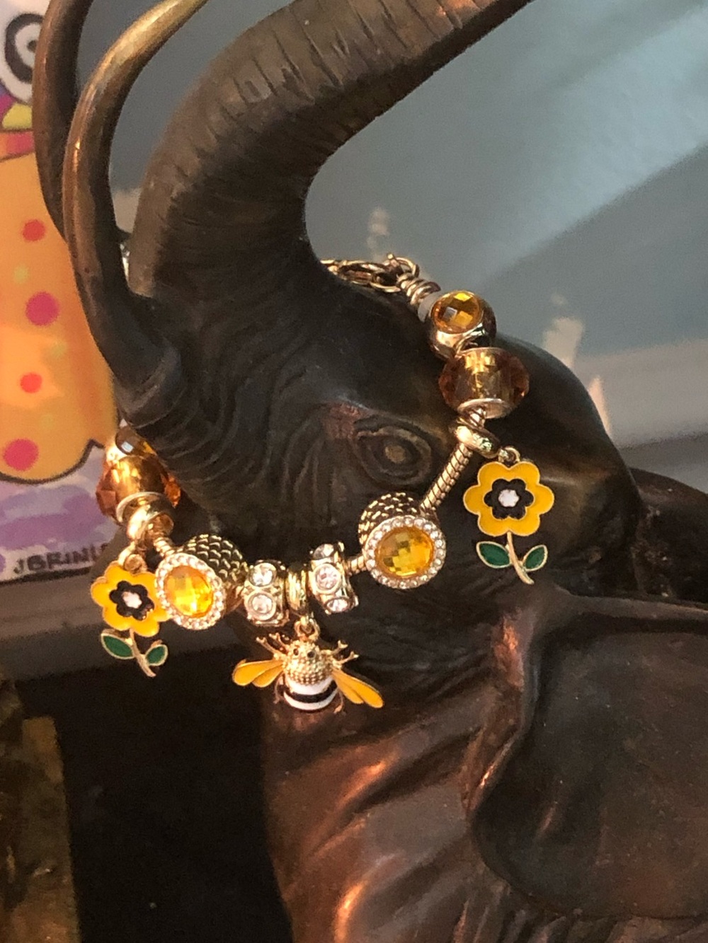 Yellow Flower & Bee 🐝 Charm Bracelet - Women's Jewelry